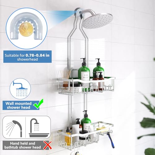 Upgraded Extended Length Shower Organizer with Hooks, Rustproof Shampoo Soap Holder, Large Hanging Bathroom Caddy, Silver - color: Silver - 2 Tier - Standard