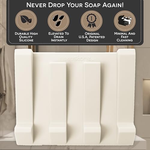 Silicone Soap Dish (USA Patented) Self Draining Bar Soap Holder for Shower Bathroom Sink, Drying Soap Dish Tray Sponge Holder Easy Cleaning Soap Saver Travel Accessories (Beige, 1) - color: Beige, 1