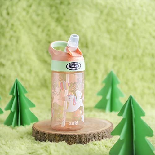 Zak Designs 16oz Riverside Kids Water Bottle with Spout Cover and Built-in Carrying Loop, Made of Durable Plastic, Leak-Proof Water Bottle Design for Travel (Unicorn & Shells, Pack of 2) - color: Unicorn & Shells