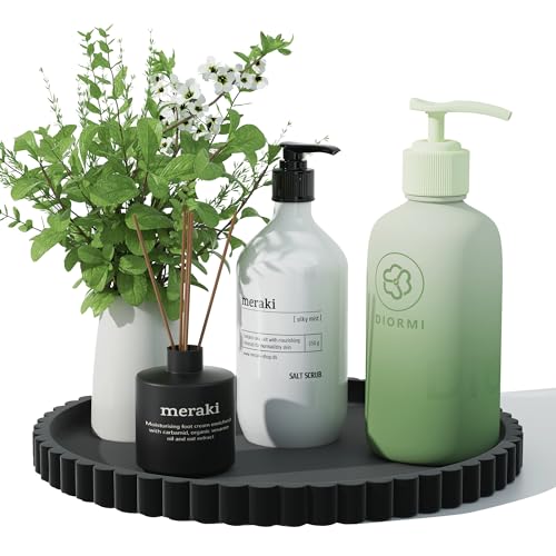 HighHerz Silicone Bathroom Countertop and Vanity Tray-10 Inch Round Silicone Bathroom Tray, Modern Bathroom Decor, Coffee Table Decor, Decorative Tray for Candle, Perfume, Plants (Black) - color: Black, size: 10.1"