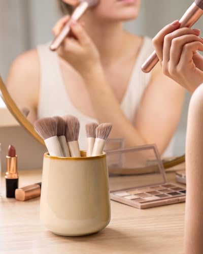 BosilunLife Bathroom Toothbrush Holder - Ceramic Toothbrush Cup Holder 13Oz Coffee Color Bathroom Toothbrush Holder and Bathroom Dressing Table Toothbrush Holder, Perfect for Home and Hotel Use - color: Coffee, size: rounded base