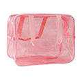 Pink PVC Clear Pure Color Transparent Large Zipper Cosmetic Pouch Travel Makeup Cosmetic Bag with Handle for Travel Bathroom Toiletry Organizer (Light Pink) - color: Light Pink