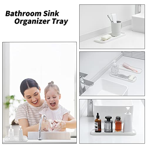 MicoYang Silicone Kitchen Sink Organizer Tray for Multiple Usage,Eco-Friendly Sponges Holder for Kitchen Bathroom Counter or Sink,Dish Soap Dispenser,Scrubber,Bottle,Cup (White, 12"×4") - color: White, size: 12" x 4" x 0.7"