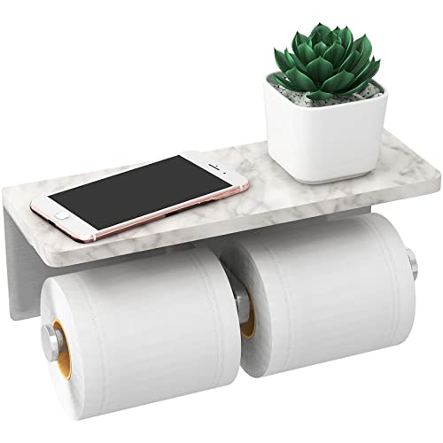 Brushed Nickel Toilet Paper Holder with Shelf, New Upgrade Double Toilet Paper Holder with Storage, Marble Roll Toilet Paper Wall Mount for Bathroom Washroom - color: Brushed Nickel Double