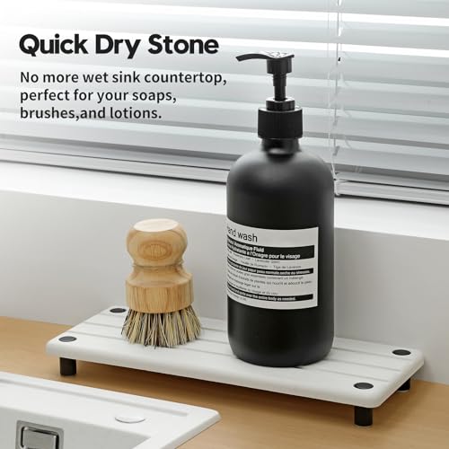 Razborci Instant Dry Sink Caddy Kitchen Sink Organizer, Quick Drying Diatomaceous Earth Stone Sink Tray Sponge Holder Soap Dish, Bathroom Countertop Vanity Dispenser Toothbrush Bottle, White, 10" x 4" - color: 1. White, size: 10" x 4" x 1"