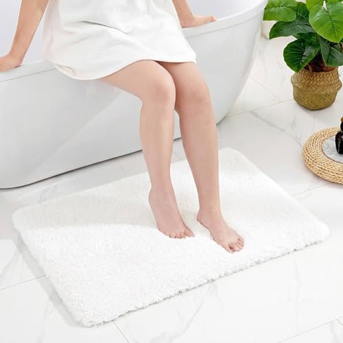Disolla White Bathroom Rug 24x36 - Non-Slip Plush Thick Bath Mat, Highly Absorbent & Ultra Soft Fluffy Floor Mat, Machine Washable for Shower and Tub - color: White, size: 2' x 3' (24''x36'' Bathroom Rug)