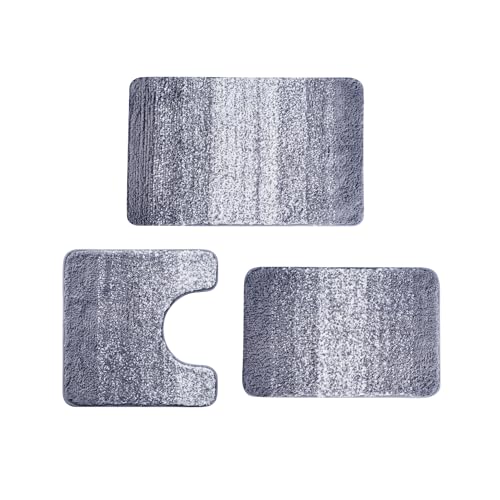 Bathroom Rugs Sets 3 Pieces Microfiber - Upgrade Non-Slip Thermo-Plastic Rubber Bottom- Quick Dry - Machine Wash for Bedroom, Tub, Living Room（Gradient Grey） - color: Gradient Grey