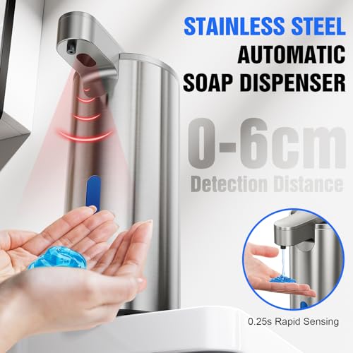 Fantictas Automatic Soap Dispenser Touchless, Stainless Steel 11.5 oz Liquid Hand Soap Dispenser, USB-C Rechargeable Sensor Pump with 3 Adjustable Levels for Kitchen & Bathroom - color: Stainless Steel, style: Gel
