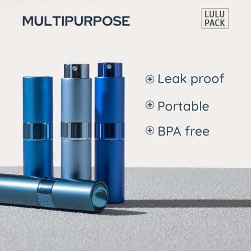 Lulupack Travel Perfume Bottle Refillable - Cologne Spray Atomizer Mini - Small Travel Size Sprayer Empty for Refill Sample Container - Portable Fragrance Decant Dispenser for Men Women 8ml 4PCS Blue - color: Blue Series