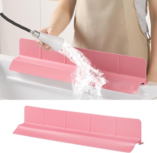23" Ultra Silicone Sink Splash Guard Released in 2026,Self-Draining Water Splash Guard for Kitchen Sink,Bathroom and Island,with 3.5" High Splash Guard & 7 Strong Suction Cup (Pink) - color: Pink