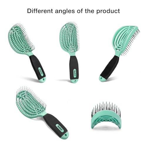 NuWay® DoubleC® Detangling Hair Brush – The Original Home Scalp-Care Brush – Patented Double Curved Scalp Care Hairbrush for Gentle Detangling, Volume Styling & Wet or Dry Hair (Mint Green) - color: Mint Green