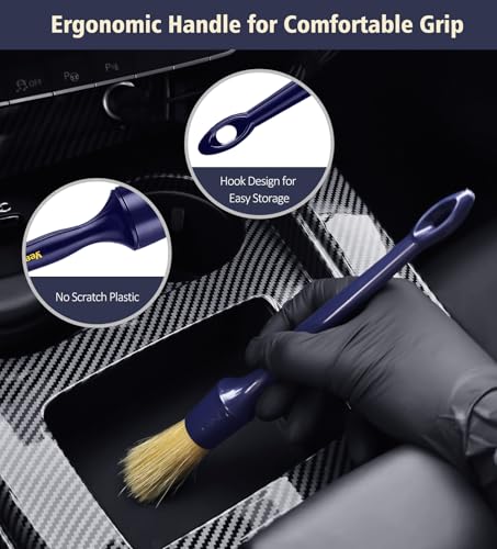 YeewayVeh Car Detailing Brush Set, 3 Pack Ultra Soft Boars Hair Detailing Brushes for Leather Seat Air Vents Engine Bay, Auto Detail Brushes Car Detailing for Interior Exterior, Indigo - color: Indigo