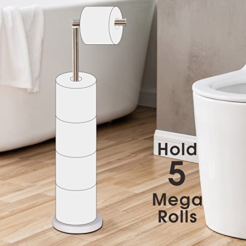 Songtec Toilet Paper Holder Stand, Free Standing Tissue Roll Holder, Heavy Natural Marble Base, Sturdy for 5 Toilet Paper Rolls (Marble Base, Brushed Nickel)