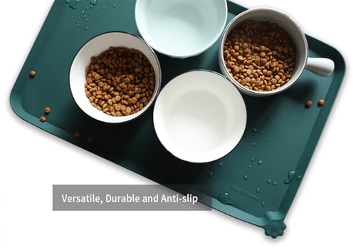 Hoki Found L Silicone Non Slip Pet Food Mats - Tray for Dogs & Cats - Waterproof Dog & Cat Bowl Mats - Suitable for Carpet - Dark Cedar - color: Dark Cedar, size: 22" x 14"