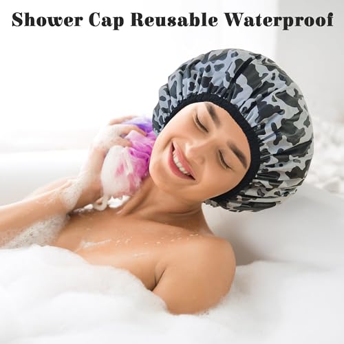 Shower Cap for Women, Shower Caps Reusable Waterproof, Large Plastic Satin Lined Shower Cap for Braids Long Hair - color: Cow stripes