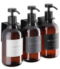Shower Shampoo Dispenser Wall Mounted – 3 Refillable 16.9 oz Amber Bottles with Stainless Steel Pumps & No-Drill Adhesive Holders – Soap Dispenser Set for Bathroom (3 X Amber/Black) - color: 3 X Amber/Black