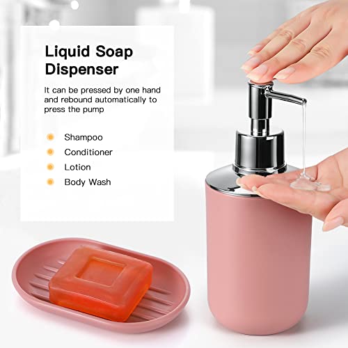 Otostar Plastic Bathroom Accessories Set Decor Countertop Gift Set Bathroom Accessory Set Includes Toothbrush Holder Soap Dispenser Tumbler Soap Dish Toilet Brush Holder Trash Can Qtip Holder (Pink) - style: B-Pink 3308