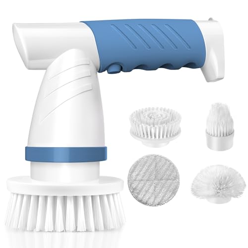 Electric Spin Scrubber, IEZFIX Electric Cleaning Brush Bathroom Shower Scrubbing Cleaner Brush Power Scrubber Cordless with 4 Replaceable Brush Heads for Bathtub, Tile, Floor, Toilet, Kitchen - Blue - color: 03 Lichen Blue