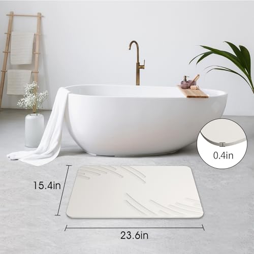 ZIKIBL Stone Bath Mat Diatomaceous Earth Shower Mat Super Absorbent Non-Slip Diatomite Stone Bath Mats for Bathroom Floor Quick-Drying Natural Easy to Clean（24 * 16''） - color: White-feather