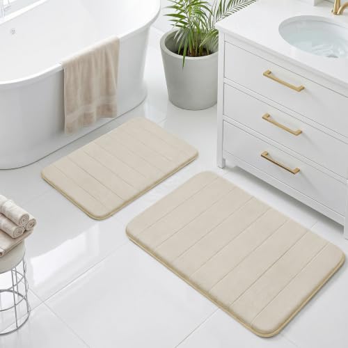 Bathroom Rugs Set 2 Piece Thicker Memory Foam Bath Mat Set Non Slip Quick Dry Machine Washable Beige Bath Rugs for Bathroom Floor, Tub and Shower, 19"x31"+15"x23" - color: Beige, size: 31" X 19" + 23" X 15"