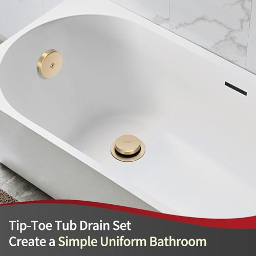 PRIMSOPH Tip-Toe Tub Drain Trim Kit with One Hole Overflow Faceplate Conversion Kit Assembly Universal Fine Coarse Thread Replacement Brushed Gold - color: Brushed Gold, style: One Hole