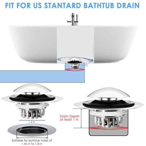 BAOLSLS Bathtub Drain Stopper, Pop Up Tub Drain Hair Catcher, Bath Tub Drain Plug and cover for 1.45-1.8in Drain Hole, Replaces Lift and Turn, Tip Toe or Trip Lever, Silver - color: Chrome Silver