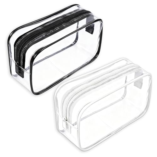 QfwdfcTrenz Pack Clear Makeup Bag, Waterproof Travel Toiletry Organizer with Zipper Cosmetic Pouch Makeup Brushes Bag for Women Men Transparent Make up Bags Black White Quart Size