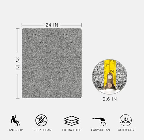 Nonslip Bathtub Mat, Anti Slip Bath Mat 0.6" Extra Thick, Quick Dry Bath Tub Anti Slip Shower Mat, Loofah Non-Slip Bath Mat for Tub Bathroom Pool Kitchen Entryway Home Hotel(Grey 24x27) - color: Grey, size: 27" x 24" (Rectangular)