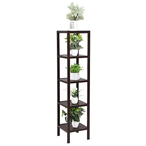 SONGMICS Bamboo Storage Shelf, 5-Tier Shelving Unit, Multifunctional, in the Entryway, Bathroom, Living Room, Balcony, Kitchen, 13 x 13 x 57.5 Inches, Brown UBCB55Z - color: Brown, size: 5 Tiers (13"D x 13"W x 57.5"H)