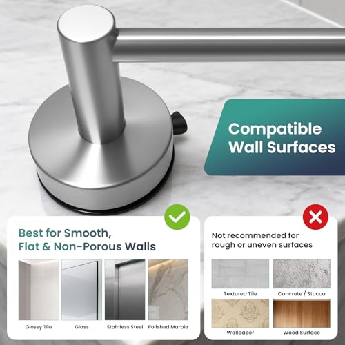 Removable Suction Cup Toilet Paper Holder, No Drilling Bathroom Wall Mount Tissue Roll Holder Brushed Nickel Stainless Steel Damage-Free Easy Install & Reposition Fits Smooth Surfaces - color: Brushed Nickel