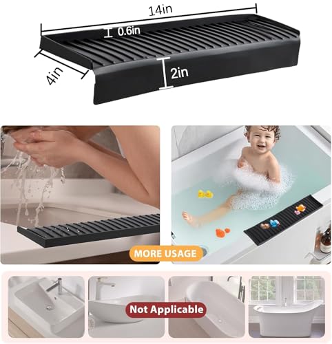 Sink Edge Protector with Suction Cup 4"x14", Silicone Sink Splash Guard for Kitchen & Bathroom, Protect Countertop from Scratches, Stains, for Stainless Steel Granite Quartz-Black - color: Black, size: 4in x 14in