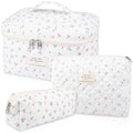 Gosect Large Makeup Bag Set, Quilted Makeup Bag, Floral Cosmetic Bag for Women, Cute Cotton Makeup Bags, Flower Travel Toiletry Organizer Bag (white) - color: BYT