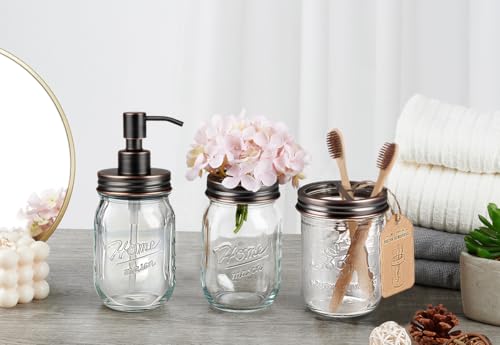 SheeChung Mason Jar Toothbrush Holders, Glass Toothbrush Holders for Bathroom, Bathroom Essentials, Mason Jar Bathroom Accessories Set, Bathroom Countertop Organizer-Oil Rubbed Bronze - color: Oil Rubbed Bronze