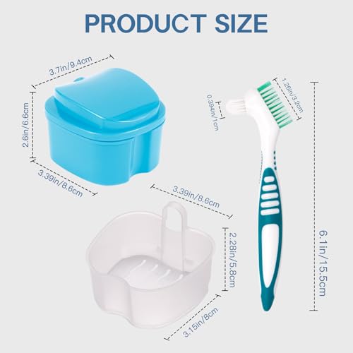 24 Pack Denture Cases and Brushes with Strainer Baskets for Travel | Keeps Dental Appliances Clean, Organized and Easy to Carry