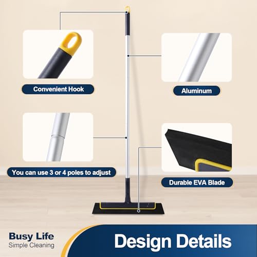 Yocada Floor Squeegee Broom EVA Foam Blade Aluminum Pole for Shower Bathroom Kitchen Home Tile Pet Hair Fur Floor Marble Glass Window Water Foam Cleaning Long Adjustable Removable Handle Anti Static