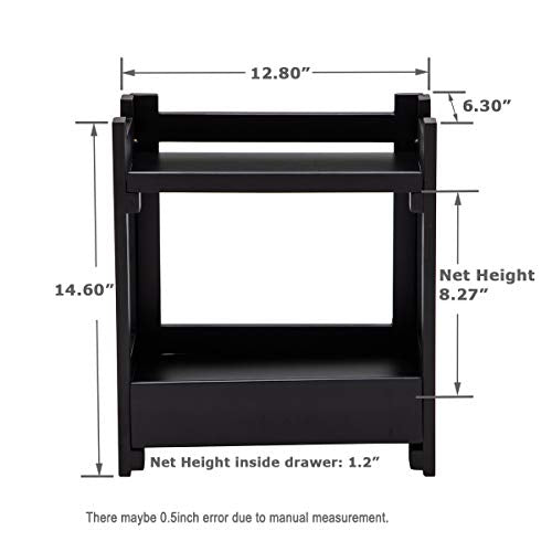 GOBAM Bamboo Makeup Organizer with Drawer, Black Vanity Storage Box, Multi-Purpose Storage for Skincare, Toiletries and Desktop, 2-Tier Countertop Organizer Shelf for Bathroom, Kitchen, Office - size: With Drawer