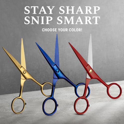 Ontaki Beard & Mustache Scissors for Men - 5inch, Midnight Blue - 410C German Steel Durable, Ergonomic Design Travel Friendly Beard Scissors for Men - Beard Kit 2 Combs & Case Perfect for Styling - color: Midnight Blue
