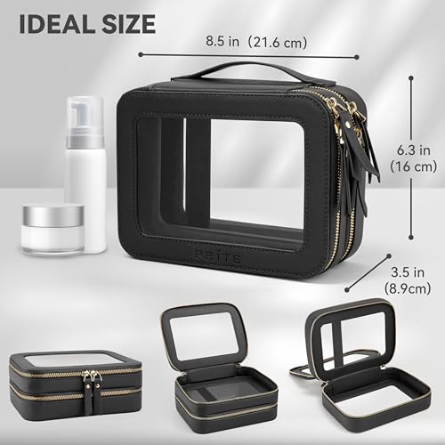 Prite Clear Makeup Bags Double Layer Cosmetic Bags with a Separate Brush Compartment Travel Makeup Bag for Women Travel Accessories Organizer for Purse(Black) - color: Black, size: Standard - Double Layer