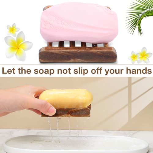 Amyhill 25 Pcs Bamboo Wood Soap Dish Bulk Bathroom Wooden Soap Holder Savers Self Draining Dishes Handcraft Tray, 3.3 x 3.3 x 0.67 Inch (Charcoal Color) - color: Charcoal Color