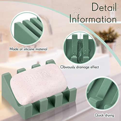 Cunhill 2 Pieces Silicone Soap Dish Self Draining Soap Dish Shower Waterfall Bar Soap Holder Tray with Drain Soap Saver for Kitchen Bathroom Accessories (Light Green) - color: Light Green
