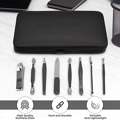 ASH ISLAND Nail Clippers Set - Gray Stainless 12 in 1 For Men And Women Manicure Pedicure Travel Kit Luxury Nail File Sharp Nail Scissors Fingernails Toenails with Portable Stylish Case - color: Space Gray