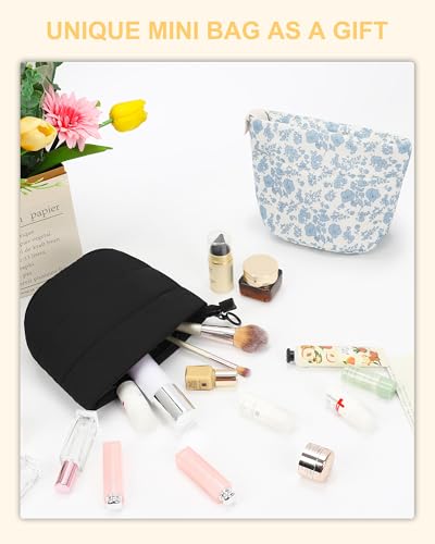 Relavel Mini Makeup Bag, Smaller Cosmetic Pouch for Women, Portable Traveling Car Bag for Essentials with Compartments, Cute Toiletry Bag Organizer, Black - color: 01-Black, size: MINI