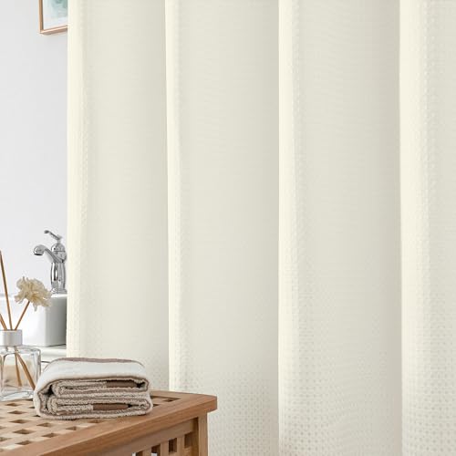 OWENIE Cream Shower Curtain, Stall Small Waffle Weave Heavy Fabric Shower Curtains for Narrow Size Bathroom, Waterproof Soft Hotel Spa Luxury Bath Curtain Set, Machine Washable, Cream, 36x72 Inch - color: Cream, size: 36"W x 72"L (Pack of 1)