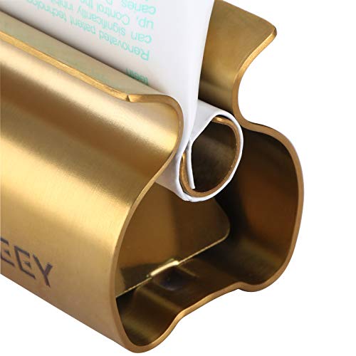 XYKEEY Toothpaste Tube Squeezer - Set of 2 Toothpaste Squeezer Rollers, Metal Toothpaste Tube Wringer Seat Holder Stand (Matt Gold) - color: Matt Gold