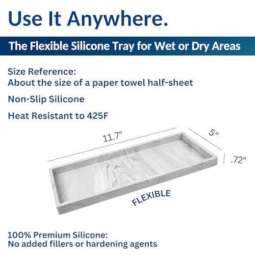 Spacewiser Countertop and Vanity Tray - 11.7" Silicone Bathroom Counter Tray, Dish Soap Trays for Kitchen Counter, Sink Organizer Accessories Caddy, Toilet Laundry Shower Makeup Mat Oil Holder Coffee - color: Marble Design, size: Large 11.7”