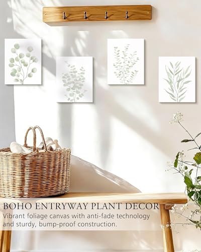 KUVIOKE Botanical Framed Boho Wall Art Bathroom Plants Wall Decor Green Sage Eucalyptus Leaf Prints Minimalist Aesthetic Ready to Hang Set of 4, 8x10 in (Framed) - color: Sage Plants - Standard, size: 8 x 10in x 4 Panels