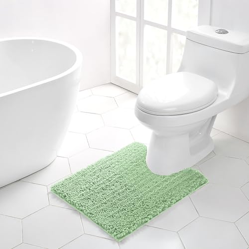 Walensee Bathroom Contour Rug Non Slip Toilet U Shaped Bath Mat (20x24, Sage Green) Water Absorbent Super Soft Shaggy Chenille Machine Washable Dry Extra Thick Perfect Absorbant Best Plush Carpet - color: Sage Green, size: 20"x24" Contour Rug