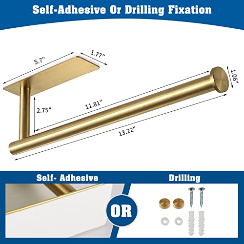 theaoo 2 Packs Paper Towel Holder - Under Cabinet Paper Towel Holder for Kitchen, Adhesive Paper Towel Roll Rack for Bathroom Towel, Wall Mounted Paper Towel Rack, Gold, SUS304 Stainless Steel - color: Gold 2pc