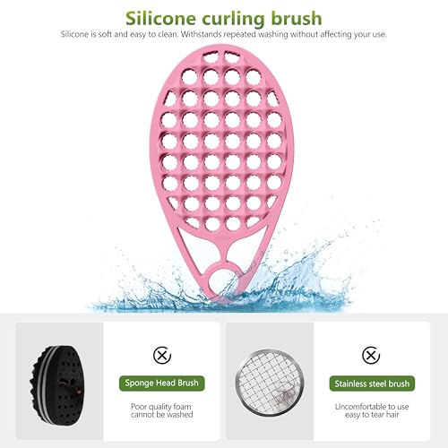 KOUPA Silicone Afro Twist Brush with Pick Comb - Easy Clean Dual-Sided Design with Textured Holes for Defined Afro Curls, Suitable for Coily Hair Men & Women, Pink - color: Pink