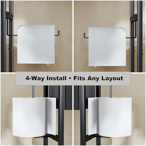 Freestanding Toilet Paper Holder Stand with Storage Drawer, Narrow Bathroom Shelf, Spare Roll Basket, 4-Way Install Paper Arm, Space-Saving Rack for Apartments & RVs (Brown)